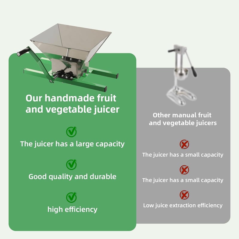 Sorodo Master 7L Stainless Steel Manual Fruit Crusher, Wine Press Grinder for Apple, Classic Red, 1.8 Gallon Capacity - Image 3